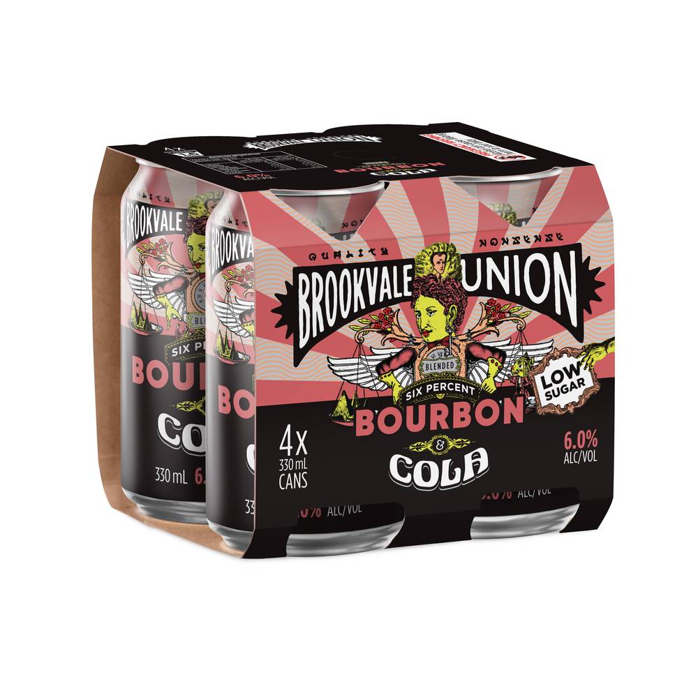 Brookvale Union Bourbon & Cola Can 330mL X 4 pack