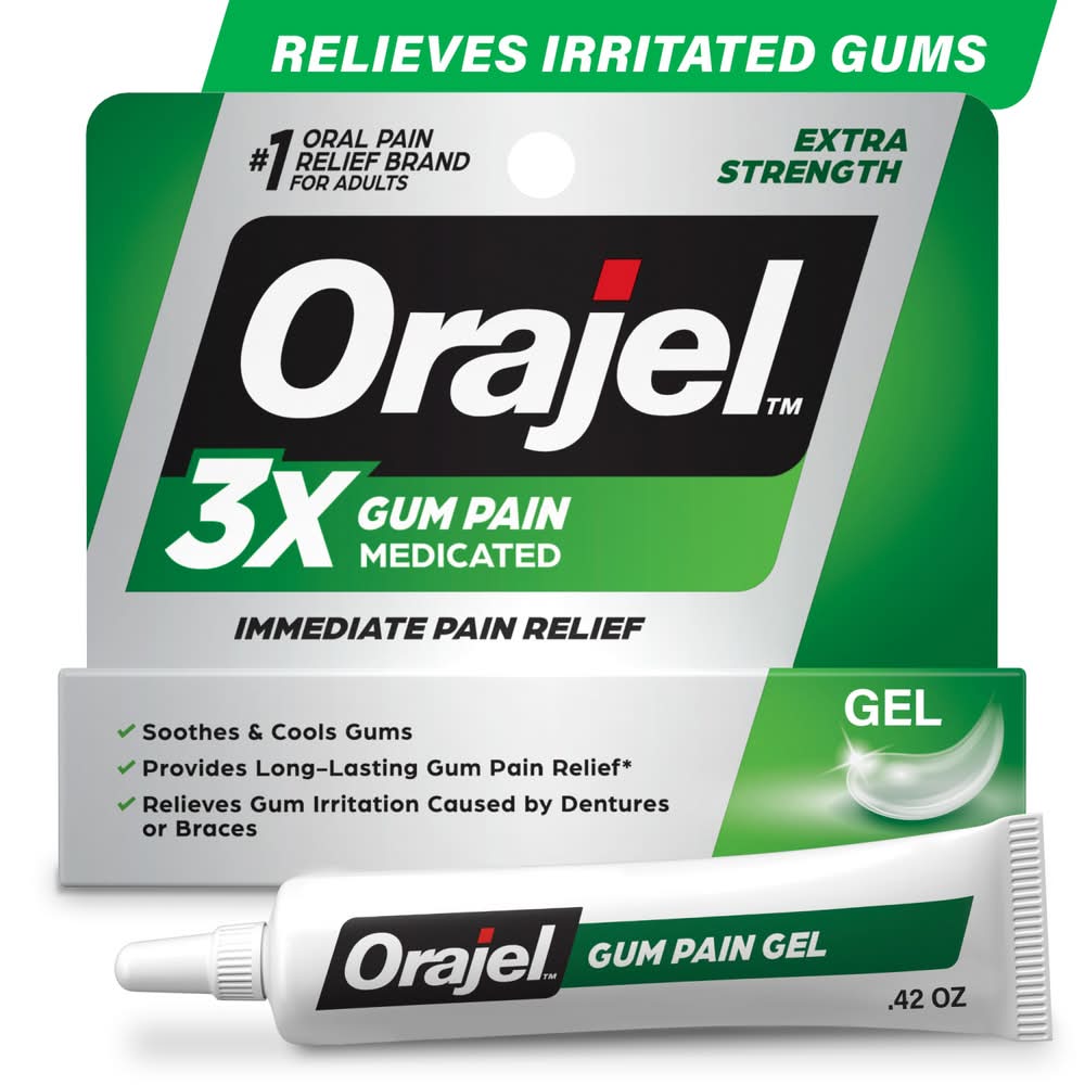 Orajel Extra Strength Oral Pain 3x Gum Pain Immediate Pain Relife Reliever/Astringent (0.42 oz)