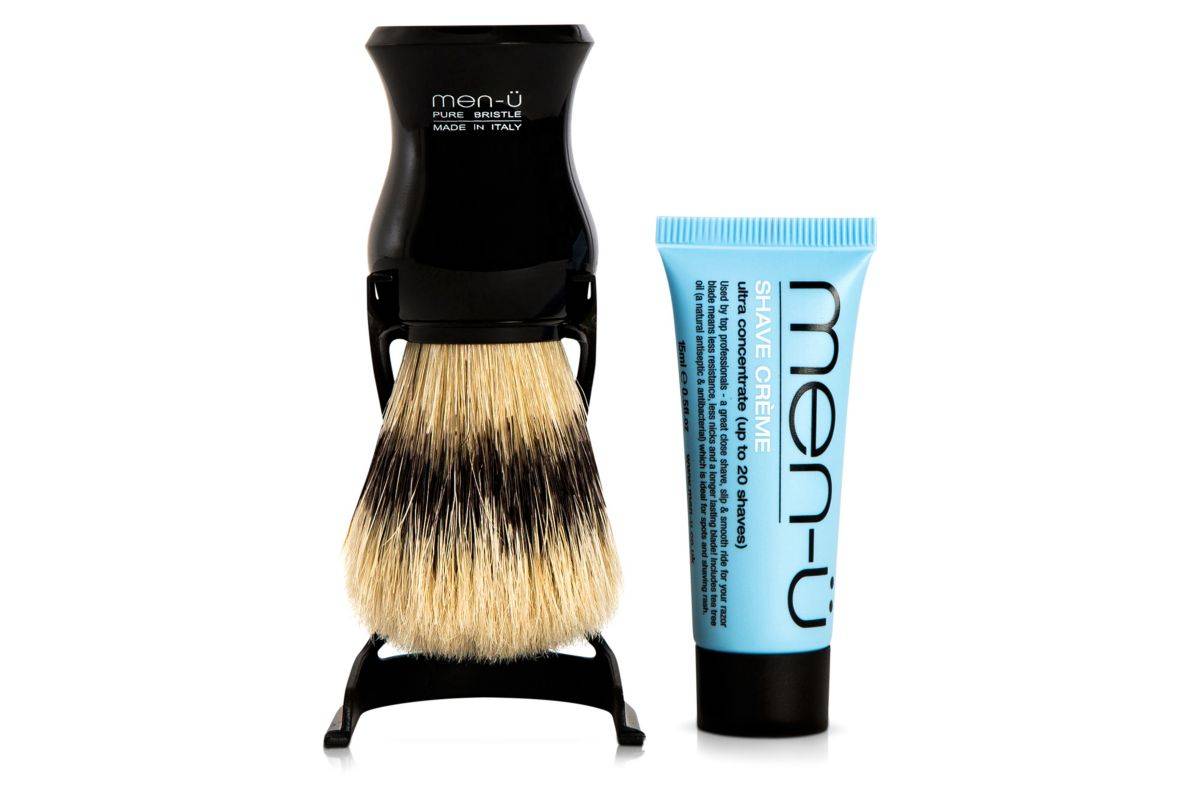 men-� Black Barbiere Pure Bristle Shaving Brush with stand & free 15ml shave cr�me buddy tube