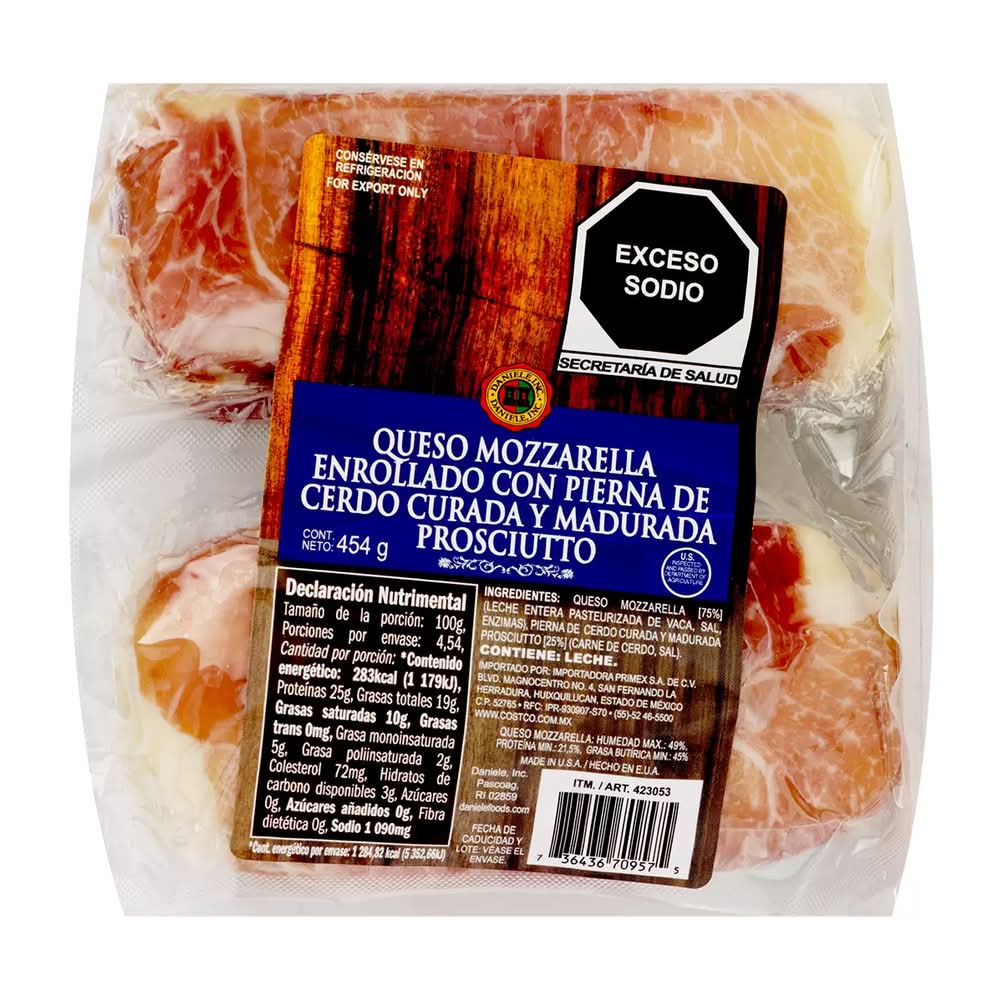 Daniele, Inc. · Queso mozzarella enrollado con pierna de cerdo curada y madurada prosciutto refrigerado (454 g)