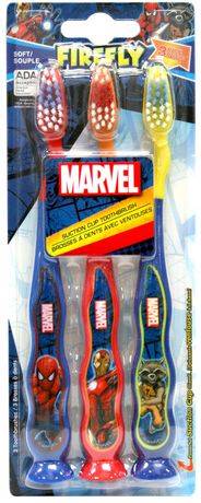 Firefly Kids Suction Cup Toothbrush –Avengers, Soft (3 toothbrushes + 1 toothbrush cover)