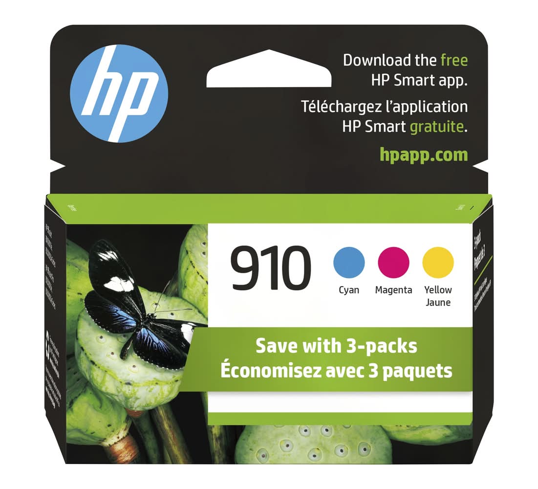 HP 910 Standard Yield Ink Cartridges, Cyan-Magenta-Yellow (3 ct)