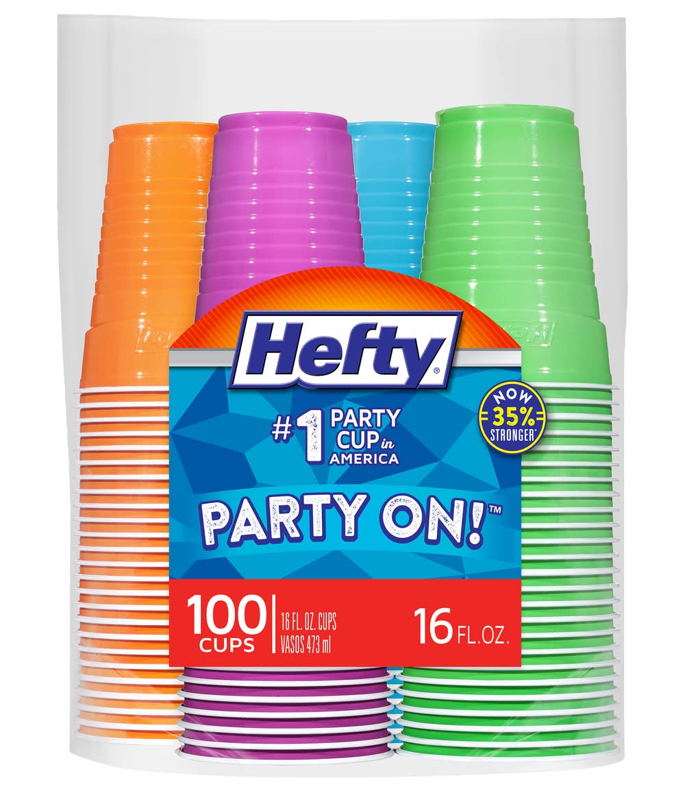 Hefty Party On! Plastic Cups 16 fl oz, Assorted (100 ct)