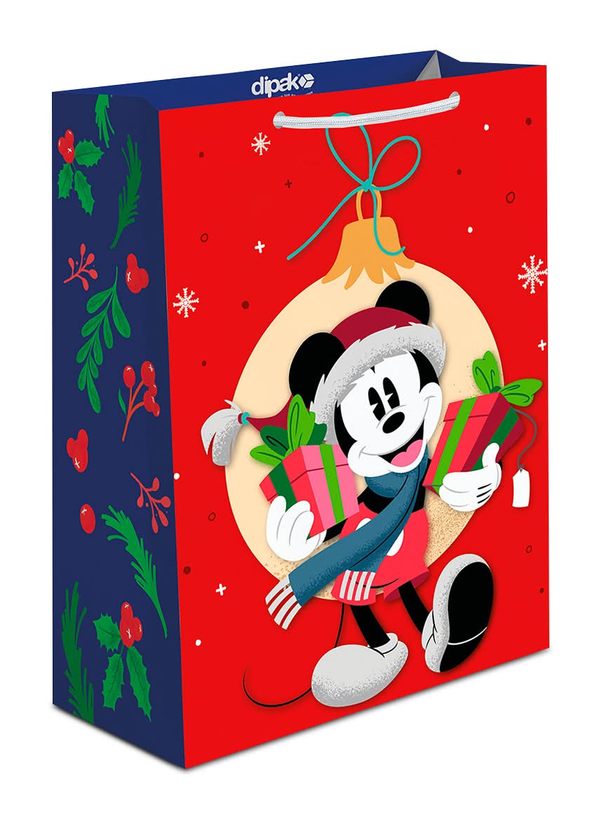 Dipak · Bolsa de regalo con diseño navideño mickey disney, 31.2x11.2x24.1 cm