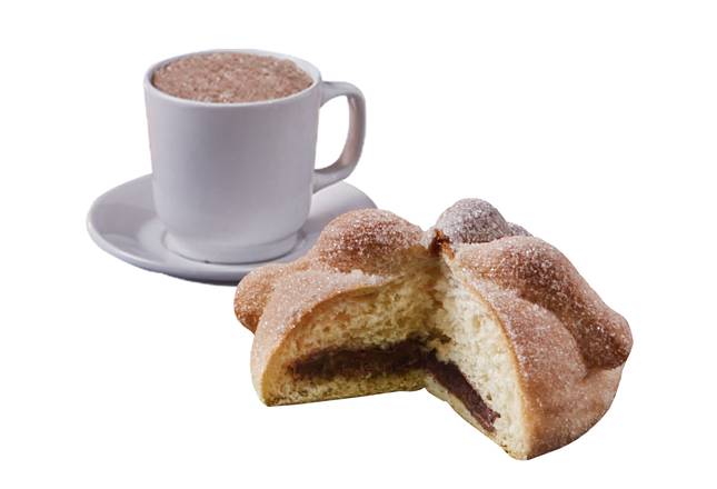 Paquete Pan de Muerto Relleno Crema Avellana + Chocolate Caliente o Café con Leche o Capuchino