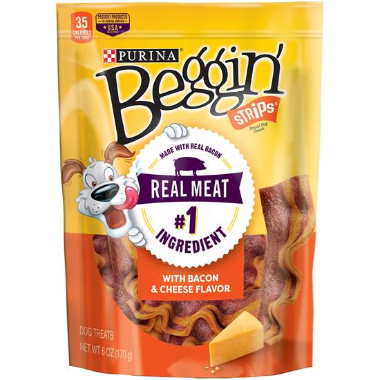 Purina Beggin  Strips Real Meat Dog Training Treats  Bacon & Cheese Flavors  6 oz. Pouch