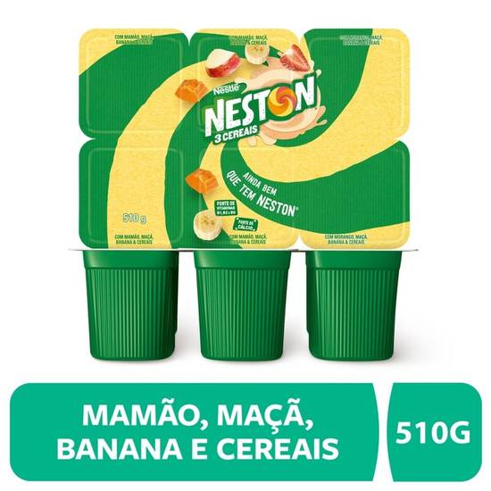 Nestlé iogurte parcialmente desnatado neston 3 cereais com preparado de mamão, banana e maçã (510 g)