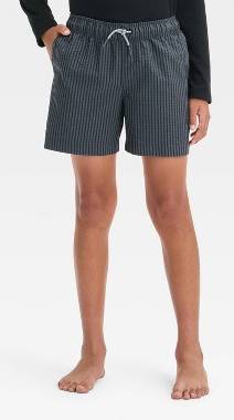 Boys' Striped Swim Shorts - art class™ Black M: Cotton & Recycled Polyester, Built-in Boxer, Elastic Waist, 4" Inseam