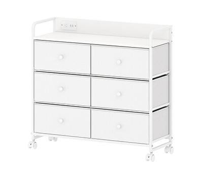 Real Living 6-Drawer Metal Rolling Cart With Usb Charging, White