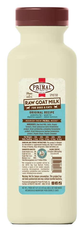 Primal Original Recipe Raw Goat Milk for Dogs & Cats (16 fl oz)