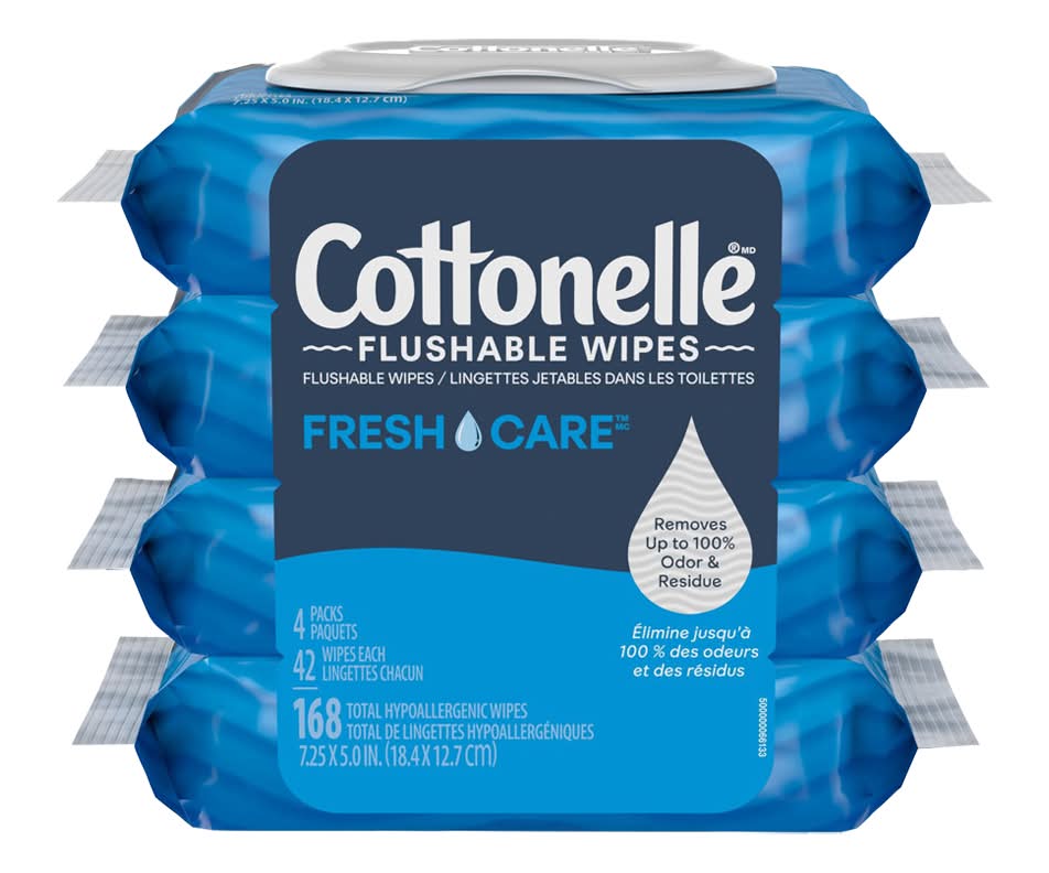 Cottonelle freshcare débarbouillettes jetables dans les toilettes - freshcare flushable wipes (4 pièces) (7.25x5.0 in)