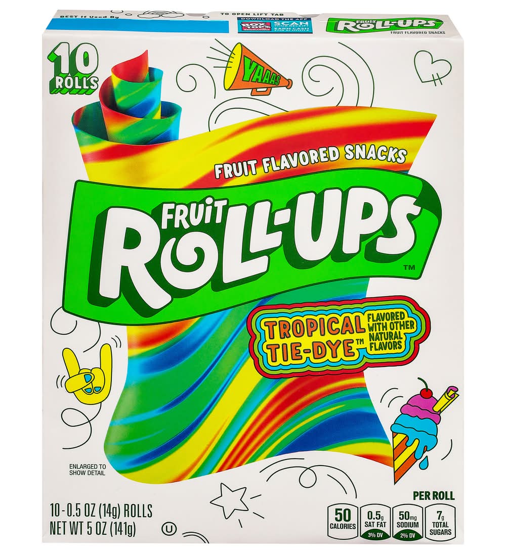 Fruit Roll-Ups Fruit Flavored Snacks, Tropical Tie-Dye (10 x 0.5 oz)