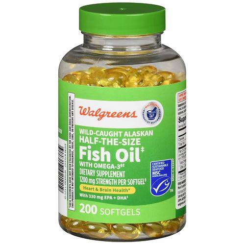 Walgreens Half-the-Size Fish Oil with Omega-3, 1200mg Strength - 200.0 ea