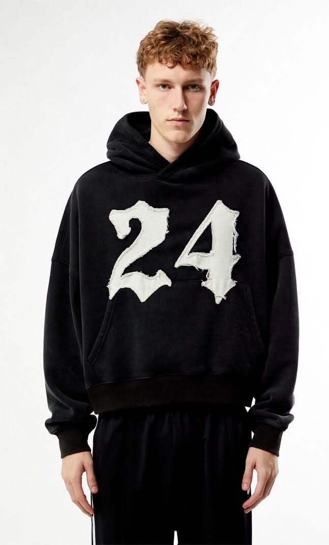 Men's 24 Raw Applique Cropped Hoodie Black L
