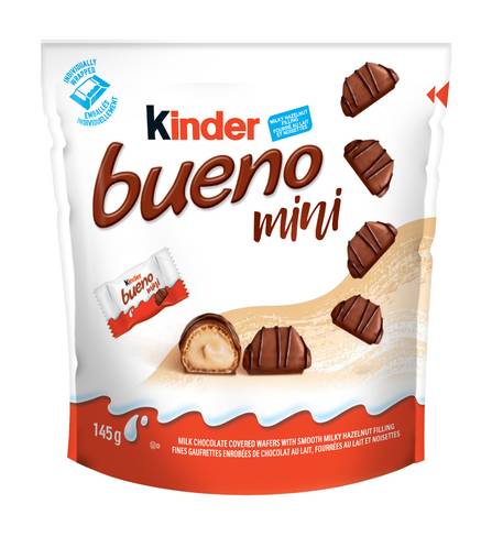 Bueno mini barres chocolatées au lait et crème de noisettes - mini milk chocolate and hazelnut cream candy bars (27 unités)
