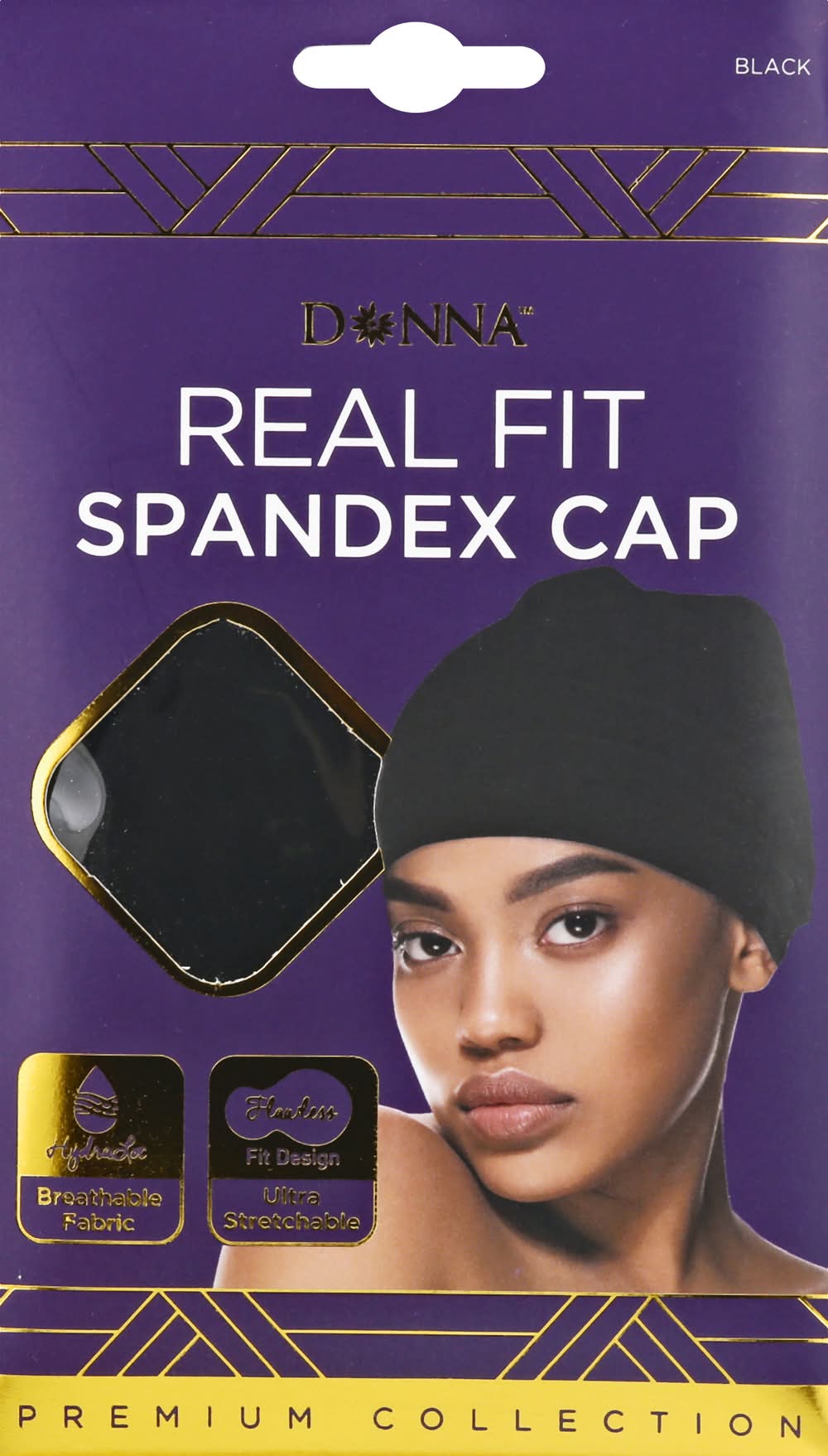 Donna Premium Collection Real Fit Black Spandex Cap, Black