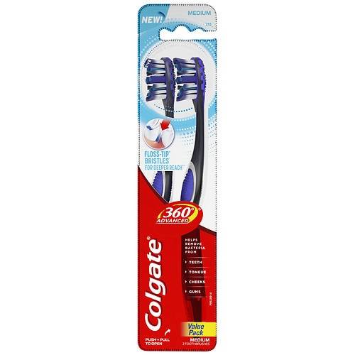 Colgate 360 Advanced Floss-Tip Bristles Toothbrush, Medium Medium - 2.0 ea
