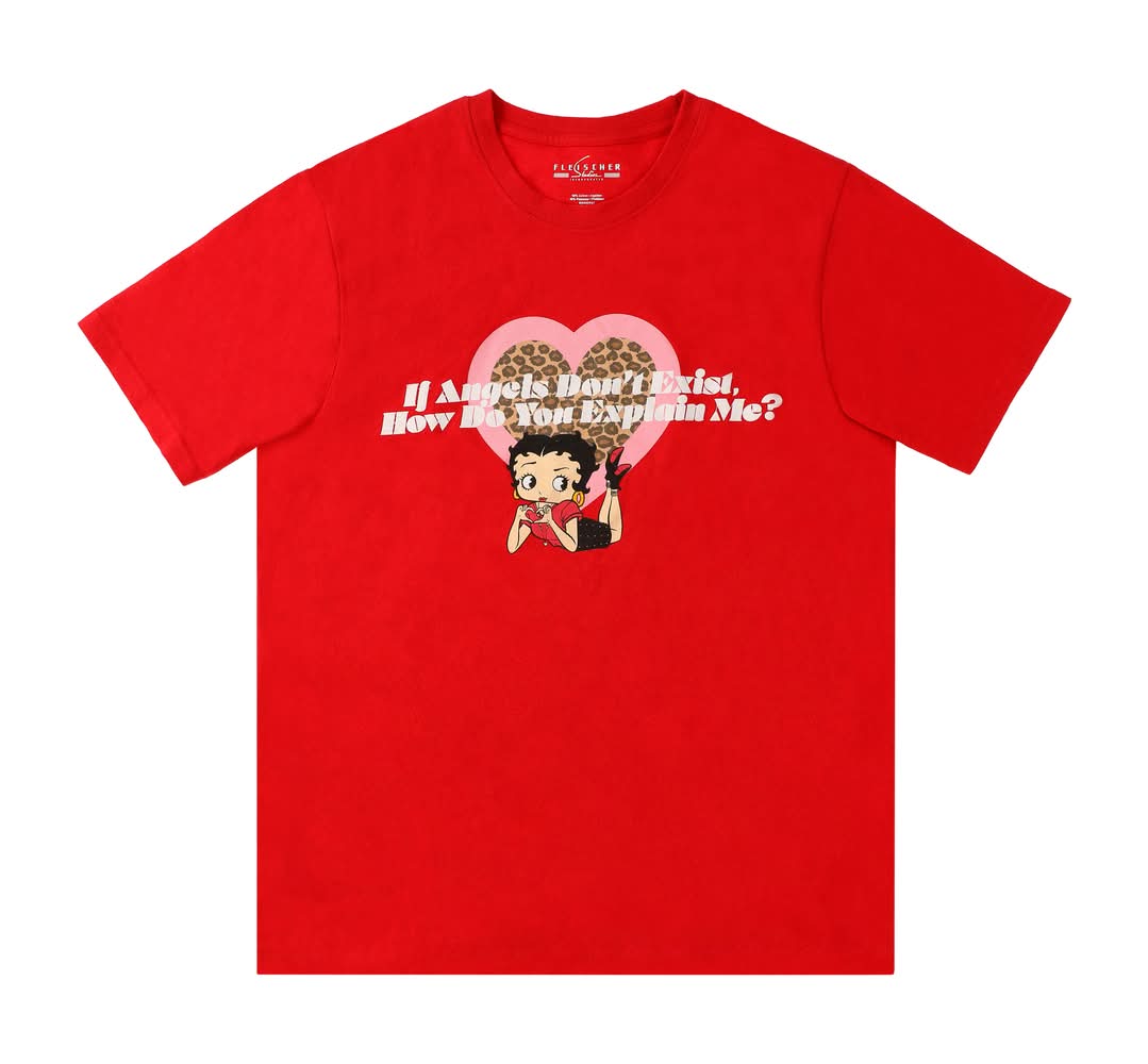Betty Boop Heart Angel Graphic Tee Medium Red