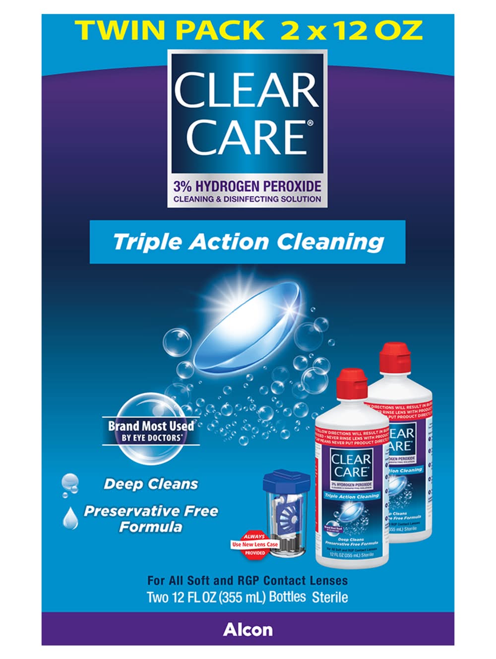 Clear Care Triple Action Cleaning & Disinfecting Solution For Contact Lenses (2 x 12 fl oz)