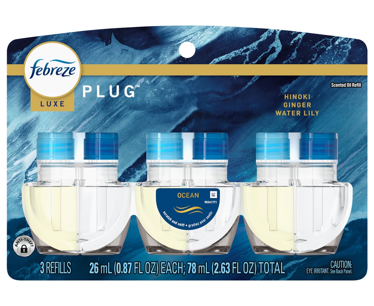 Febreze Luxe Plug Air Freshener Refills, Hinoki-Ginger-Water Lily (2.63 fl oz, 3 ct)