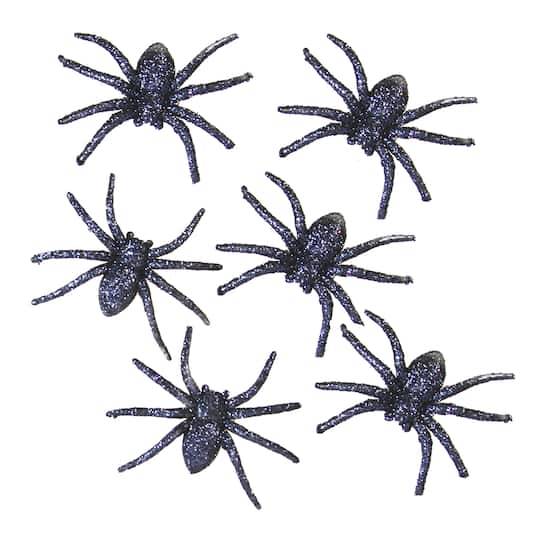 Ashland Glitter Spiders, Black (6 ct)