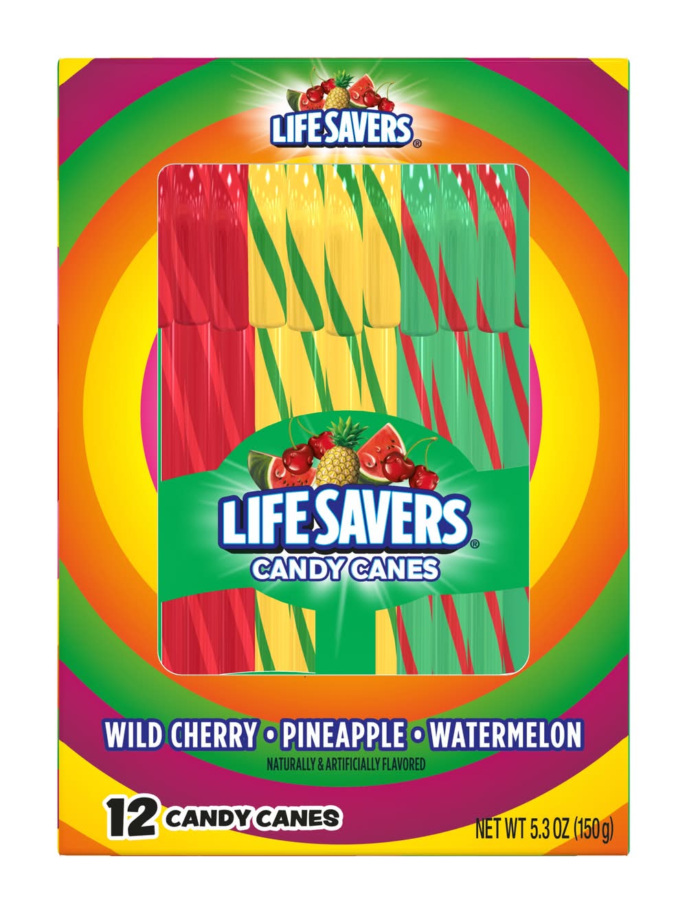 Life Savers Flavored Candy Canes, Wild Cherry Pineapple & Watermelon (5.3 oz, 12 ct)