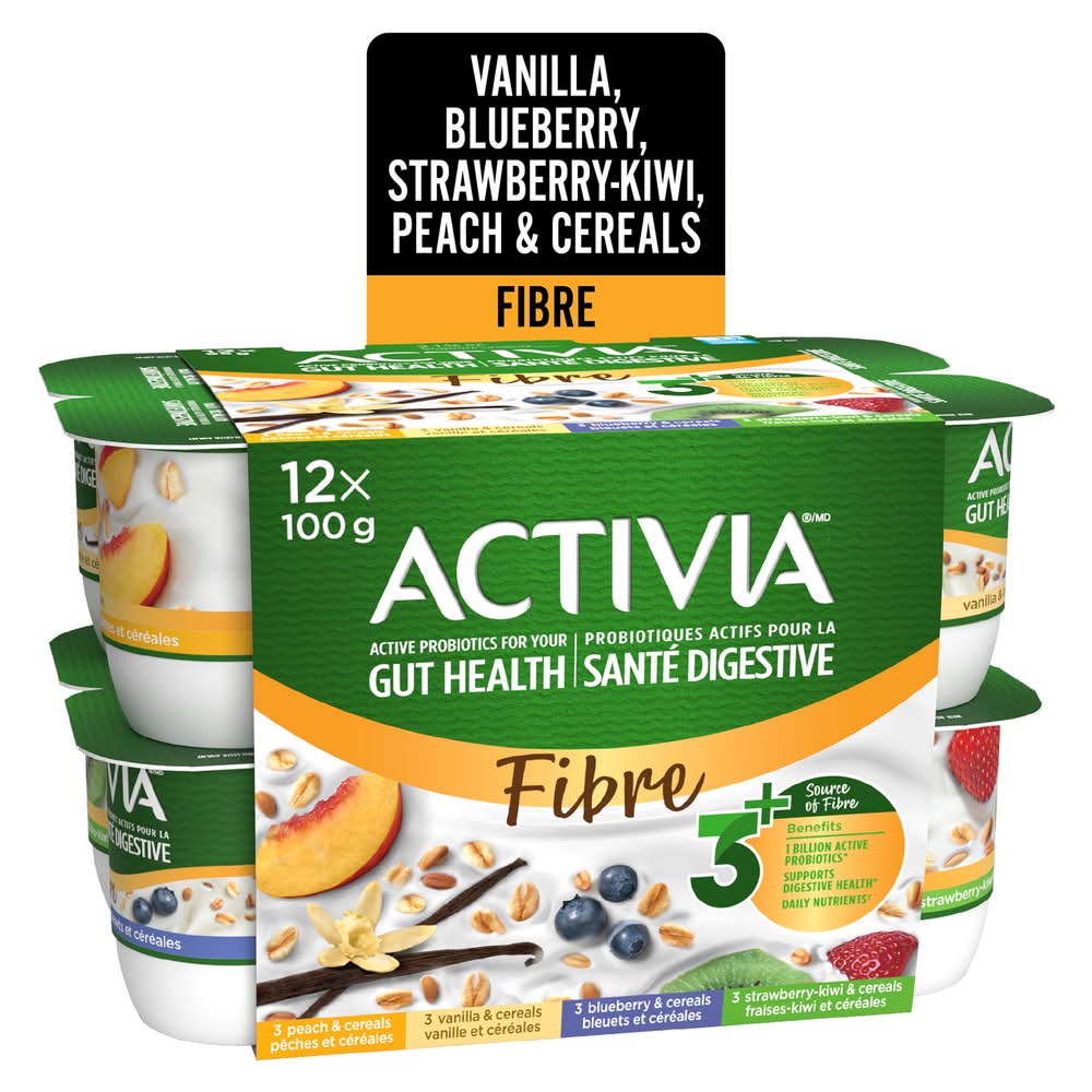 Activia Fibres Probiotics Yogurt, Assorted (12 x 95 g)