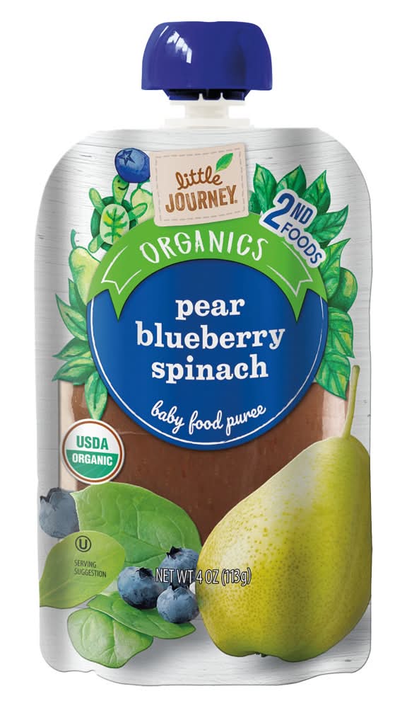Little Journey Organic Baby Food Puree, Pear, Blueberry, Spinach, Stage 2 (4 oz)