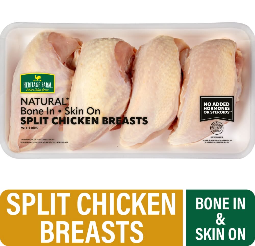 Heritage Farm® Bone In Skin On Split Chicken Breasts
