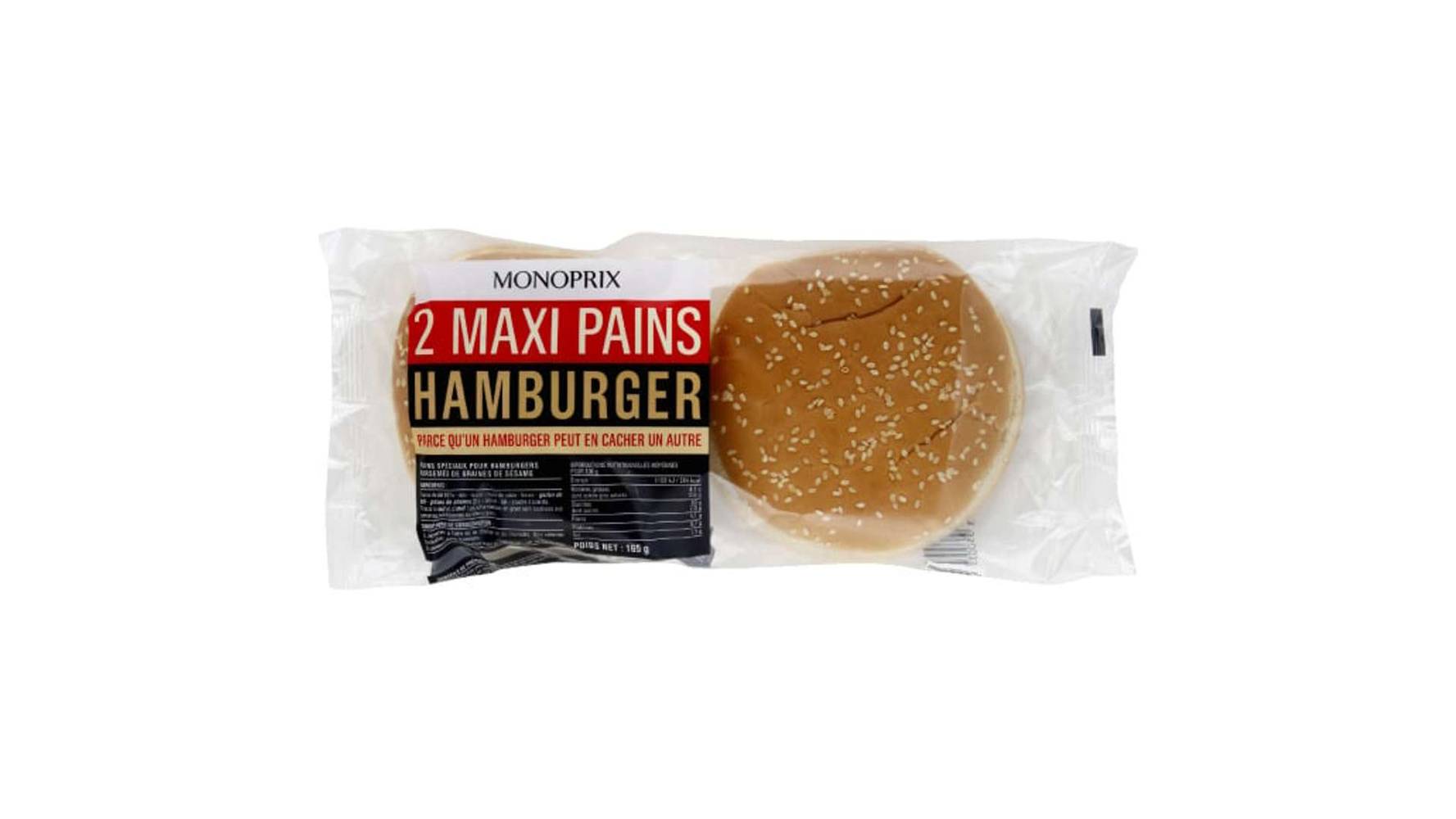 Monoprix Maxi pains Hamburger Le paquet de 2, 165g