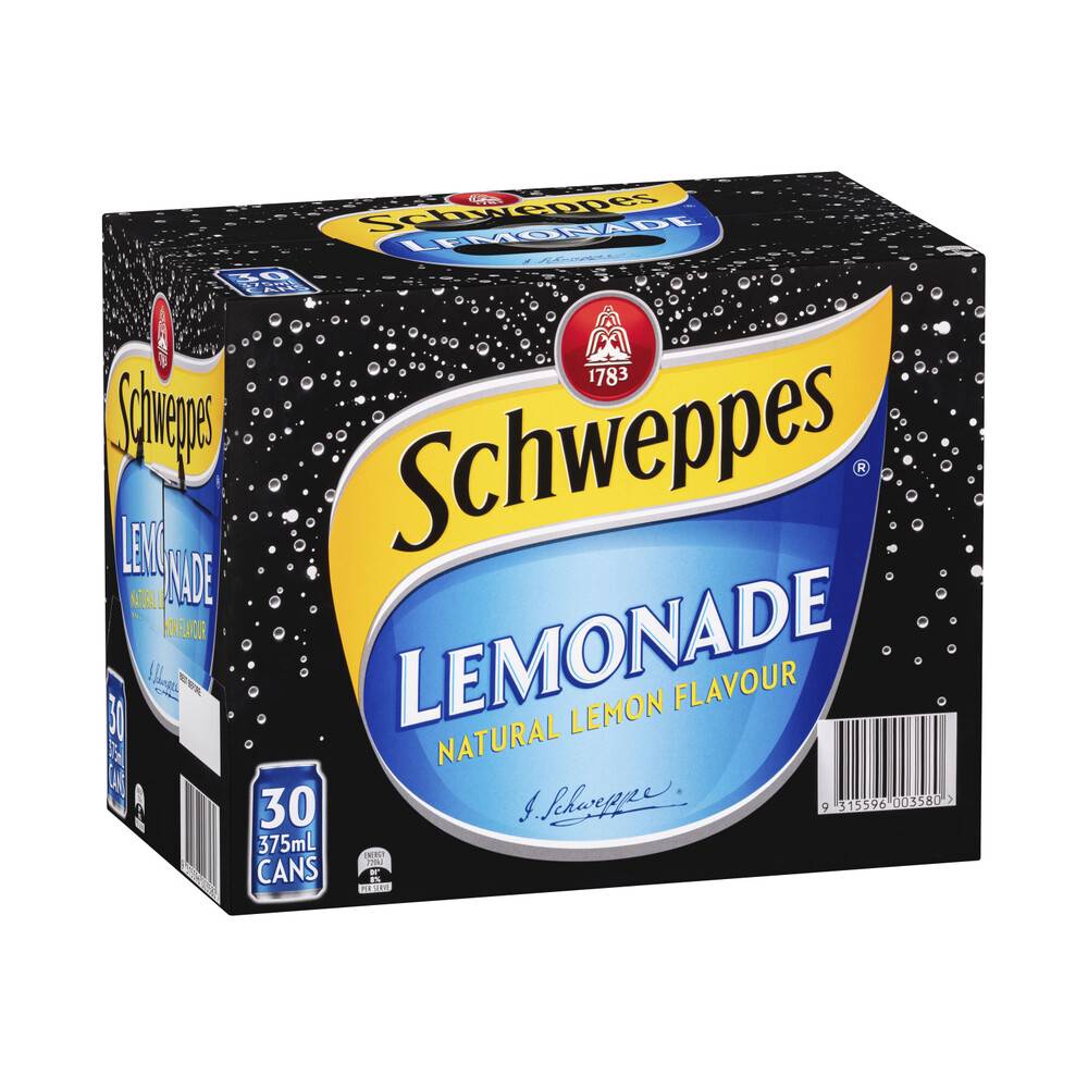 Schweppes Lemonade Soft Drink Cans Multipack 375mL x 30 Pack 30 pack