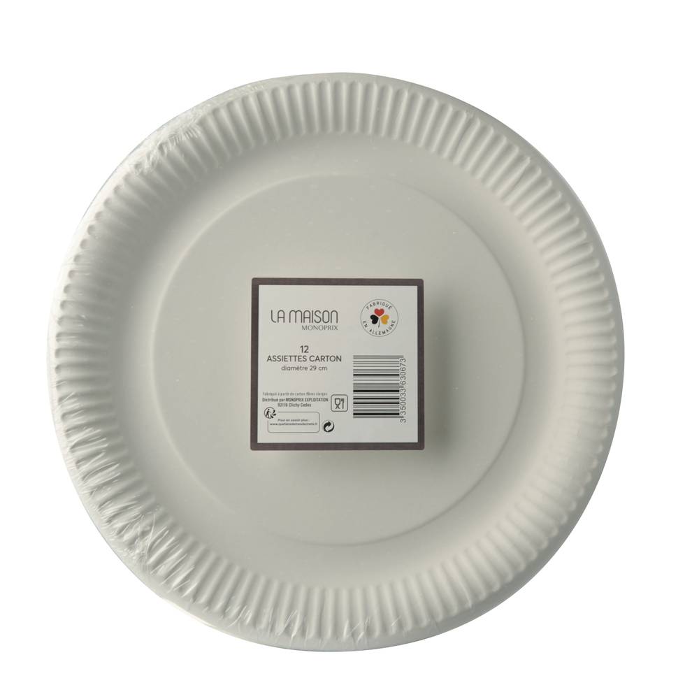 Monoprix Maison - Assiettes en carton, 29CM, blanc (12)