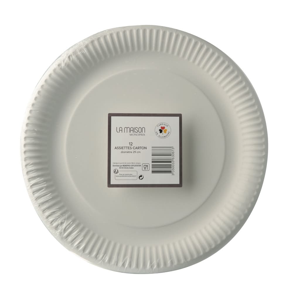 Monoprix Maison - Assiettes en carton, 29CM, blanc (12)