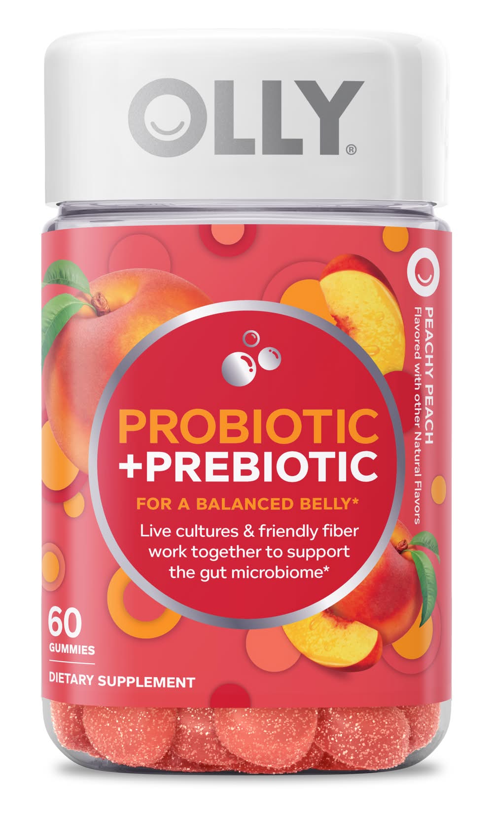 Olly Probiotic + Prebiotic Dietary Supplement Gummies, Peach (60 ct)