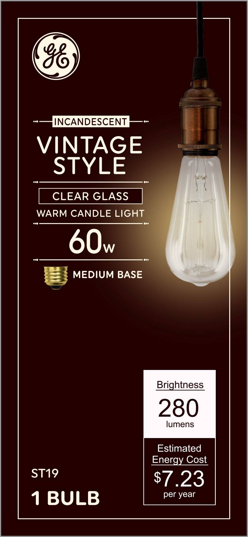 GE 60-Watt EQ ST19 Warm Candlelight Medium Base (e-26) Dimmable Incandescent Decorative Light Bulb | 46170