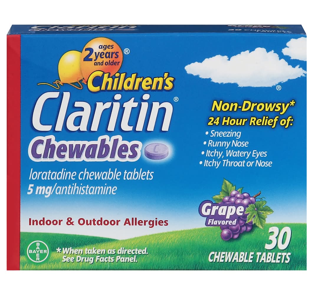 Claritin Children's Grape Flavored Loratadine 5 Mg/ Antihistamine Chewable Tablets (1.3 oz)