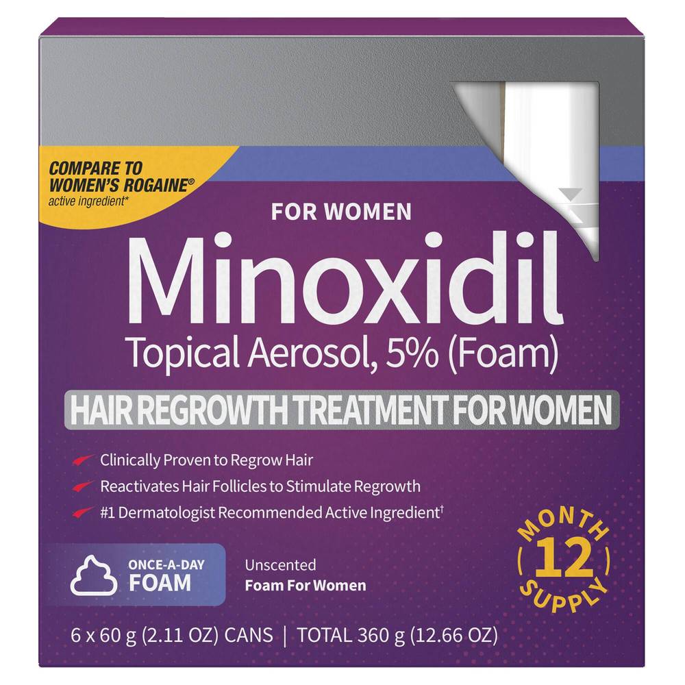 Hair Regrowth Treatment Minoxidil Foam for Women, 2.11 fl oz, 6-count