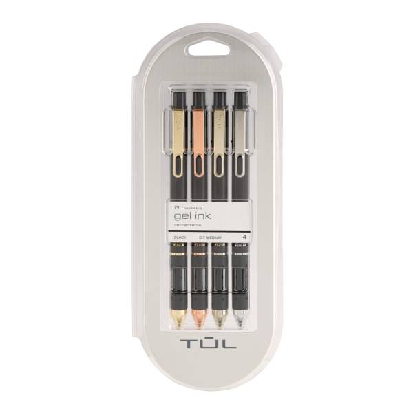 Tul Gl Series Retractable Gel Pens, Mixed Metals, Medium Point, Black Ink,