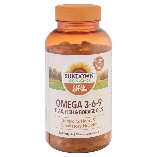 Sundown Clean Nutrition Omega 3-6-9 Flax Fish & Borage Oils Softgels