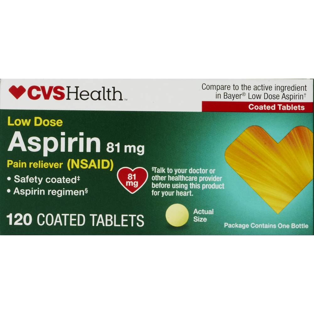 CVS Health Low Strength Aspirin 81 MG Enteric Coated Tablets, 120 CT