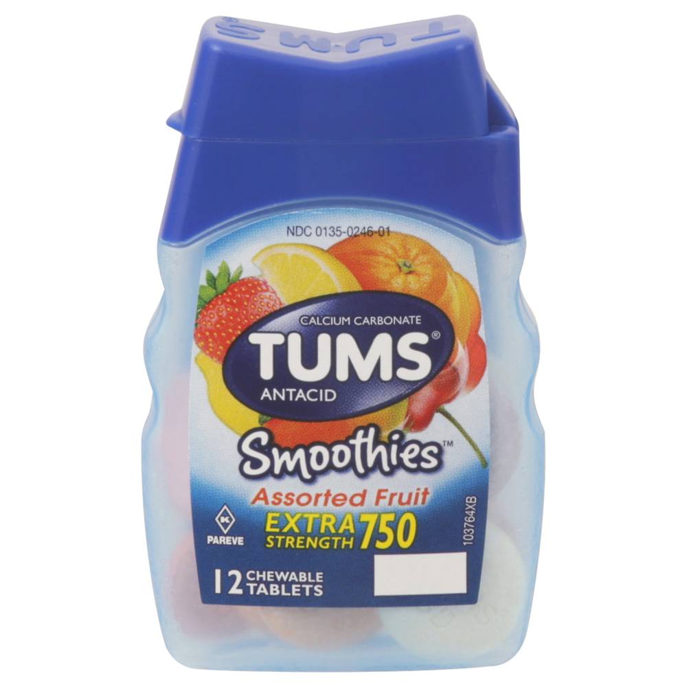 Tums Extra Strength 750 Antacid Assorted Fruit Smoothies (1.3 oz, 12 ct)