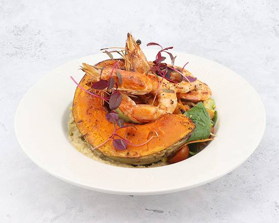 CROWN PRINCE SQUASH WARM SALAD & CHARGRILLED KING PRAWNS