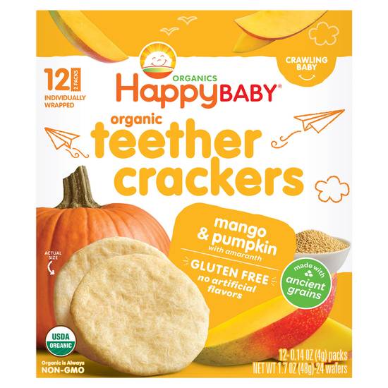 Happy Baby Crawling Baby Organics Mango & Pumpkin Teether Crackers (12 ct)