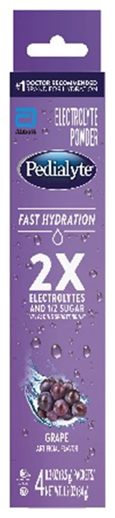 Pedialyte Fast Hydration Electrolyte Powdered Drink, Grape (4 x 0.3 oz)