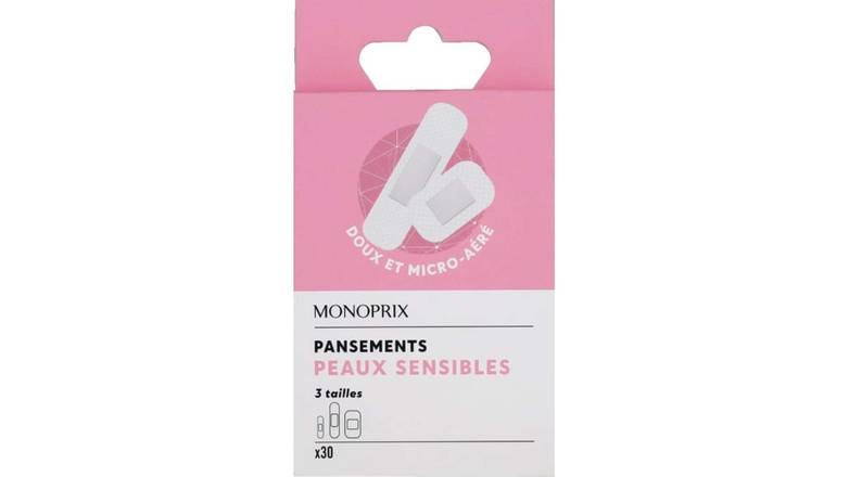 Monoprix - Pansements sensitive (7x2cm, 4x2cm,7x3.8cm)