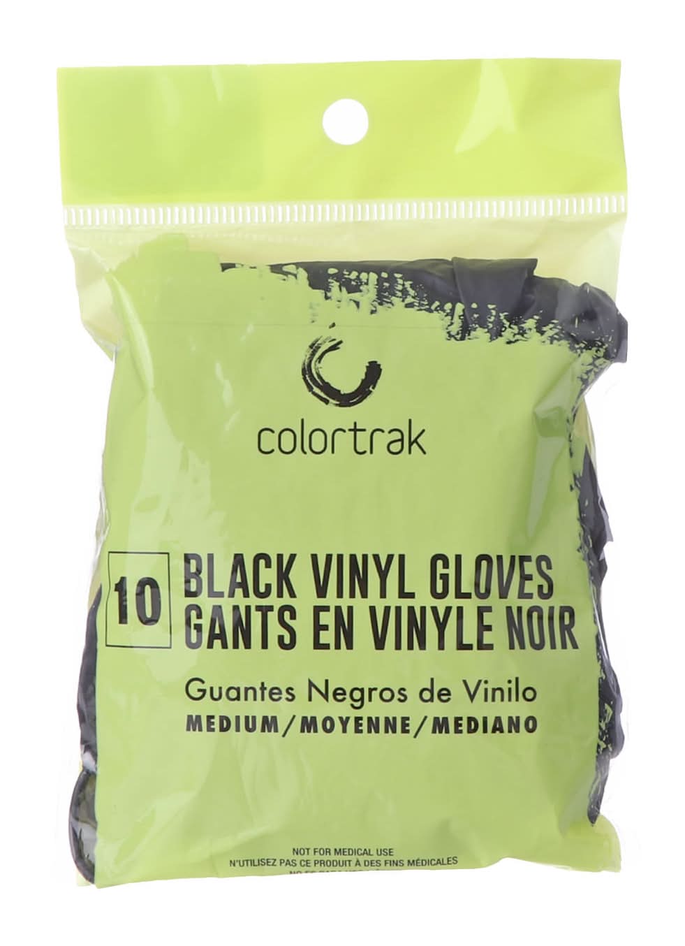 Colortrak · Guantes desechables de vinilo, Mediano, negro