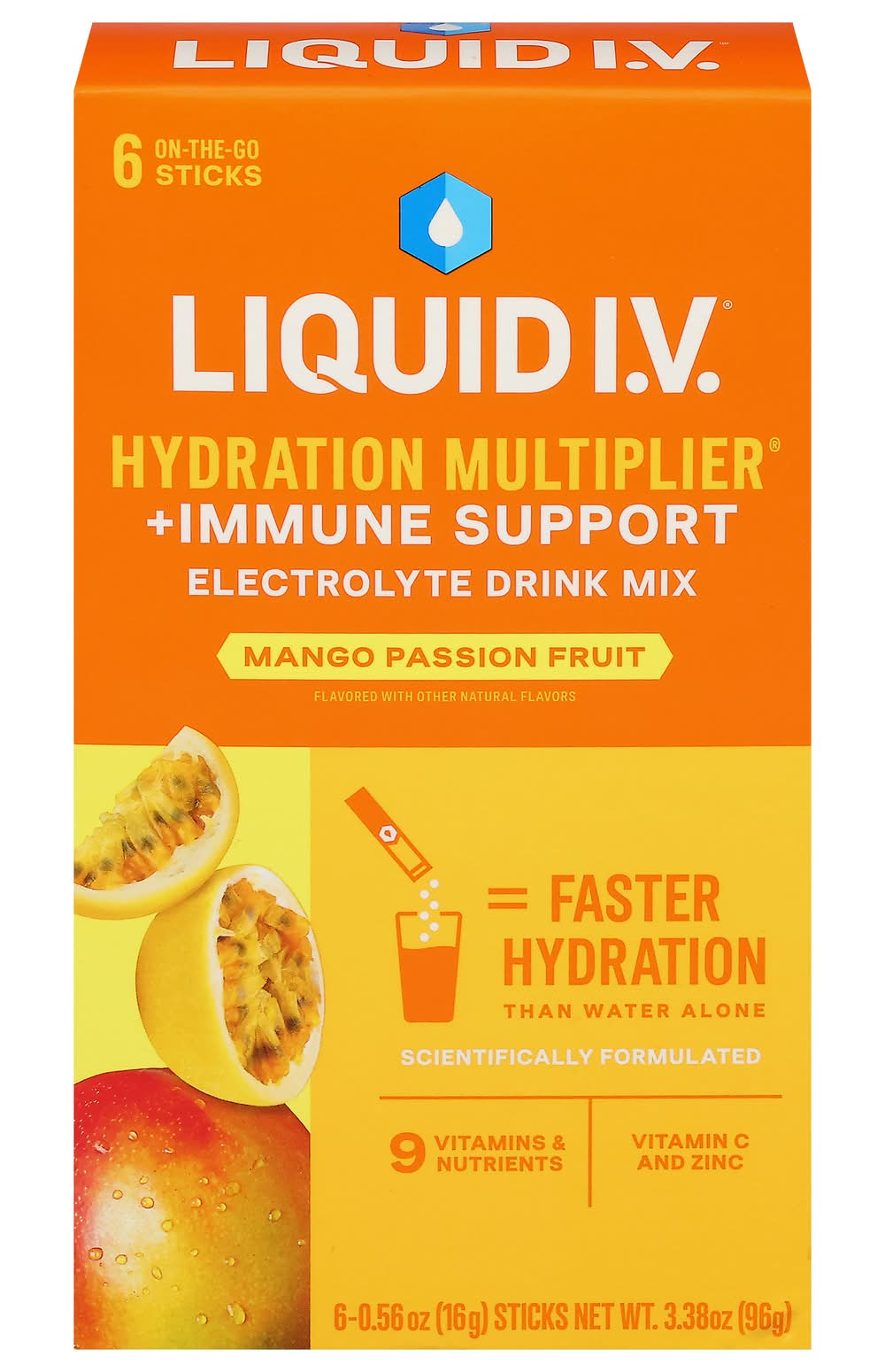 Liquid I.V. Hydration Multiplier + Immune Support Electrolyte Drink Mix, Mango Passion Fruit (6 x 0.56 oz)