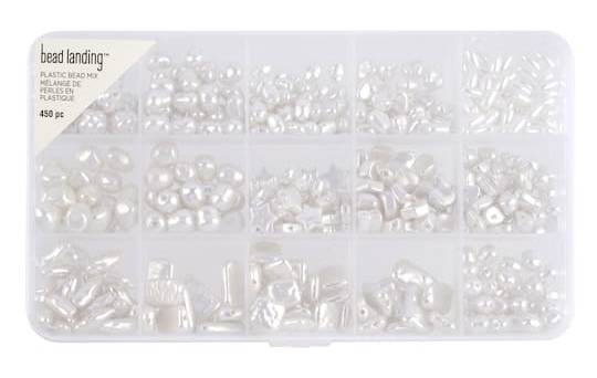 Bead Landing Plastic Pearl Bead Mix, White (450 ct)