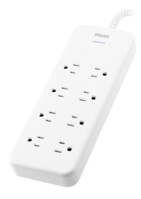Philips 8 Outlet Surge Braided Cord Adapter 2160j, 8 ft, White