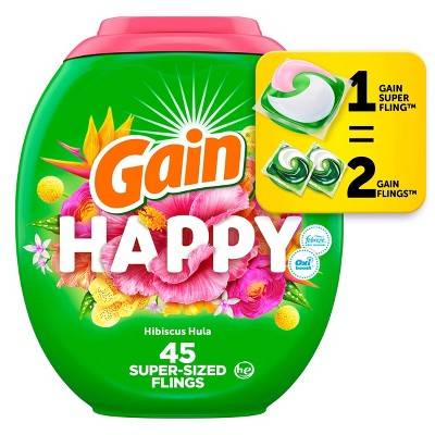 Gain Compatible Happy Laundry Detergent, Hibiscus Hula (70 oz, 45 ct)